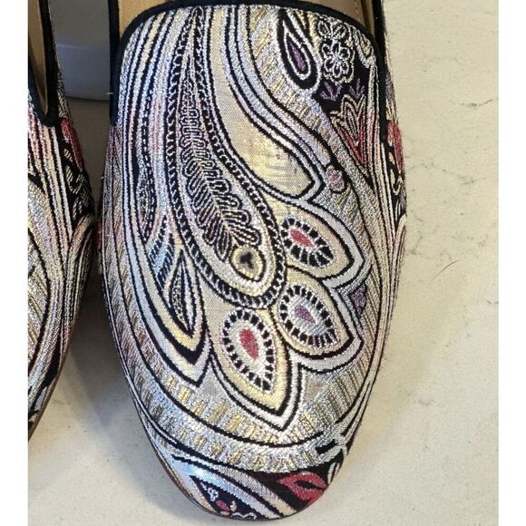 J CREW Jacquard Metallic Smoking Flats LUX Leather Italy Women Size 10 Fast Ship - Picture 4 of 14